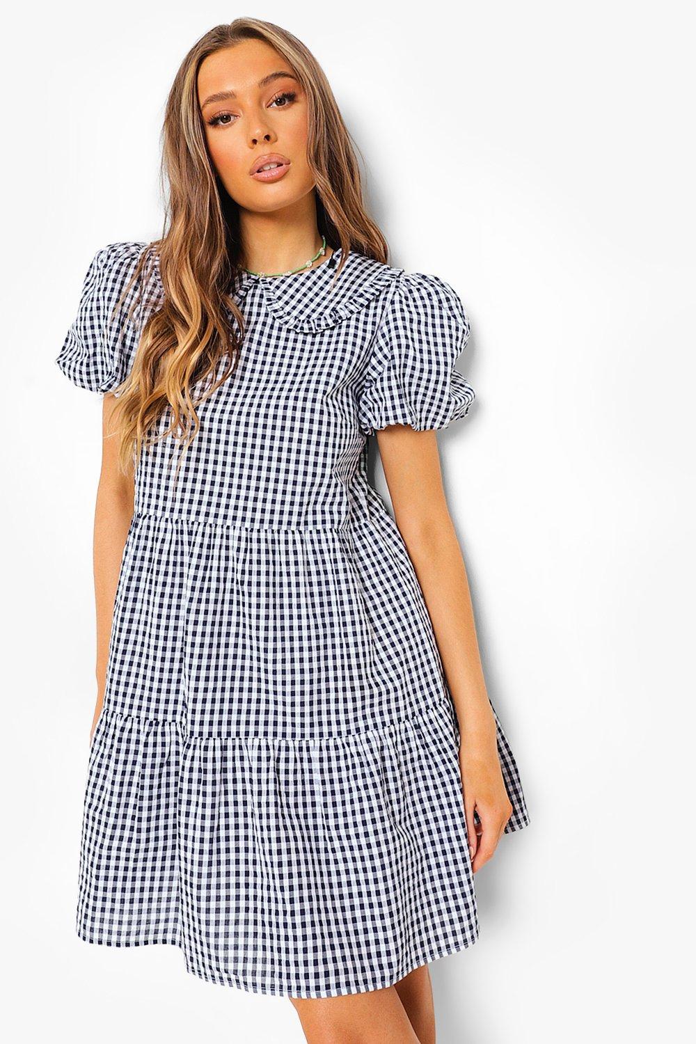 Navy blue clearance gingham dress